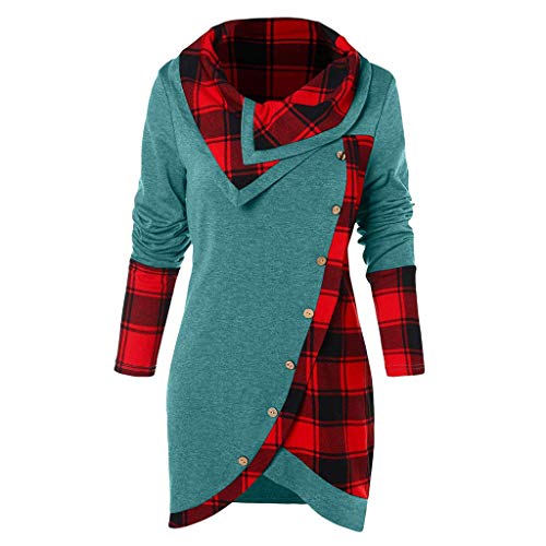 BIBOKAOKE Cadeau Pull Homme Chemisier Femme Manches Longues Plaid Col Roulé Tartan Tunique Sweat Pullover Tops Pack 2 T Shirt Cover