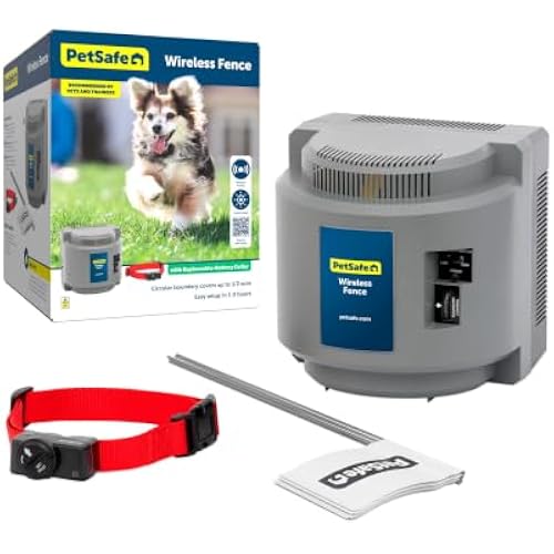 PetSafe Wireless Pet Containment System, Up to 1/2 Acre | Wireless Fence, Tone & Static Correction, Proprietary Circular Boundary with No Wire, Static-Free Re-Entry, Dogs 8 lb+