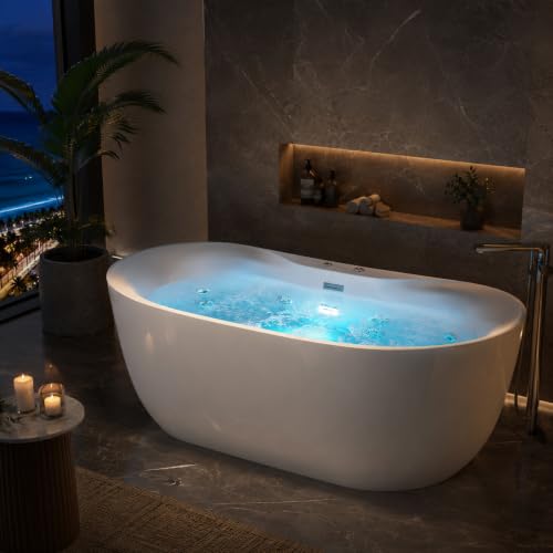 Garvee 71" Freestanding Acrylic Soaking Tub, Whirlpool Air Bubble Massage