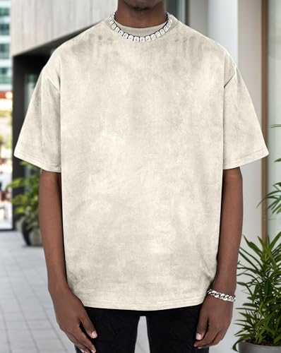 Men's Suede T-Shirt Short Sleeve Tops Crew Neck Loose Soft