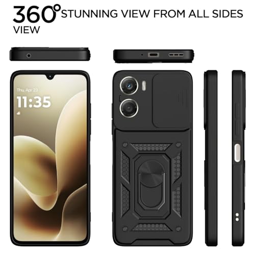 Image of AIBEX Back Cover Compatible for Moto G06 Power | D10 Tough Armor Case | Sliding Camera Shield | 360 Protection | Kickstand Ring Holder | Military-Grade Bumper Case - Black