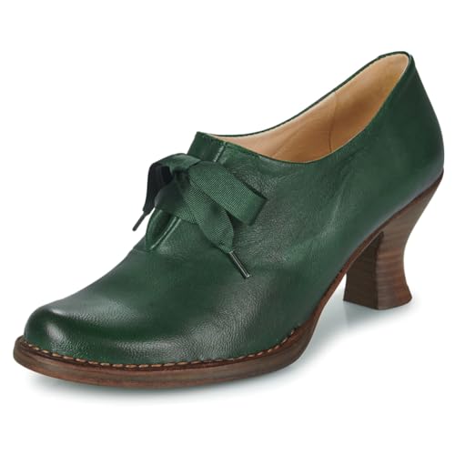 Dystralix Women Green Kitten Heel Oxford Loafers Round Toe Lace