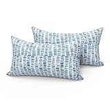 LVTXIII Set of 2 Outdoor Lumbar Pillows for Patio Furniture with White Piping, 12'x20' Fade Resistant Patio Lumbar Pillows with Inserts for Home Coach Sofa Use, A Pebble Blue