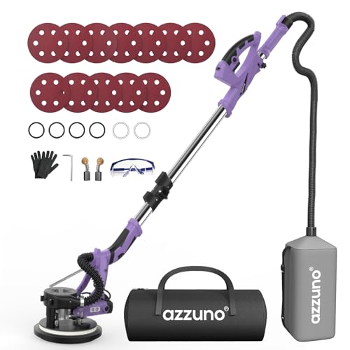 Drywall Sander with Vacuum Dust Collector, AZZUNO 12A Popcorn Ceiling Removal Tool, Electric Drywall Tools with 5 Variable Speeds (800-1900RPM), 12pcs Sanding Discs (Purple)