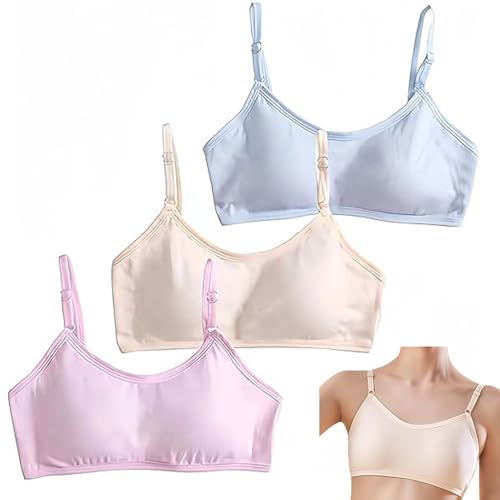 Ezranova Flickor sport tonåringar underkläder med fast vadderad och justerbar axelrem bralette Top bustier, tre färger, Blå, hudfärg, rosa, 0 månader