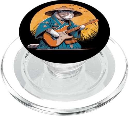 Gato Tocando Guitarra eléctrica, Guitarra de Gato y samurái japonés PopSockets PopGrip para MagSafe