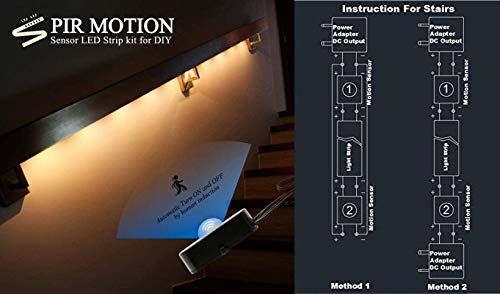 Sensky Motion Sensor LED Under Cabinet Lighting Kit Extendable Under Counter LED Light with Motion Sensor, Power Adapter for Gun Safe Light, Shelf, TV Wall Lighting ( 8.2FT ,3000-3500K )