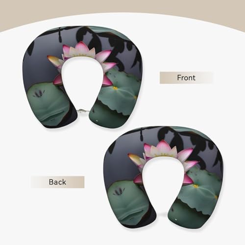 Almohada de viaje con diseño de flor de loto negro miniatura 3