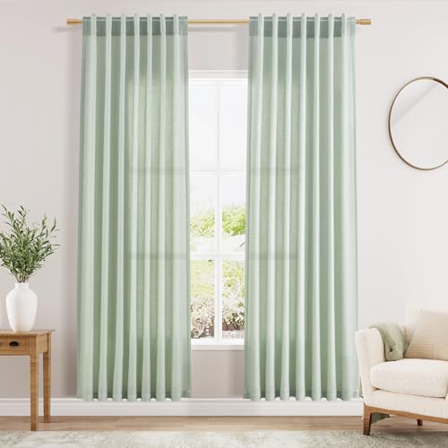 Image of Nanspring Linen Curtains 72 Inch Long 6ft for Living Room Aqua Green