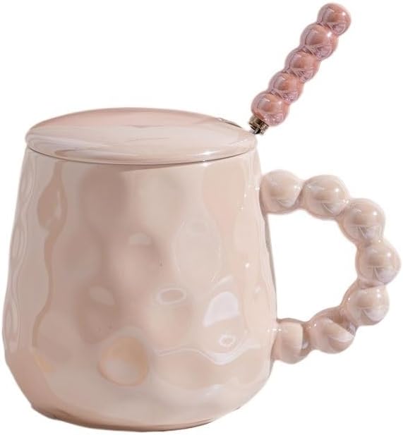 JSEIAJB Ceramic Colorful Coffee Cups With Lids Spoons Couple Cartoon Office(white-Dinosaur Doodle4)