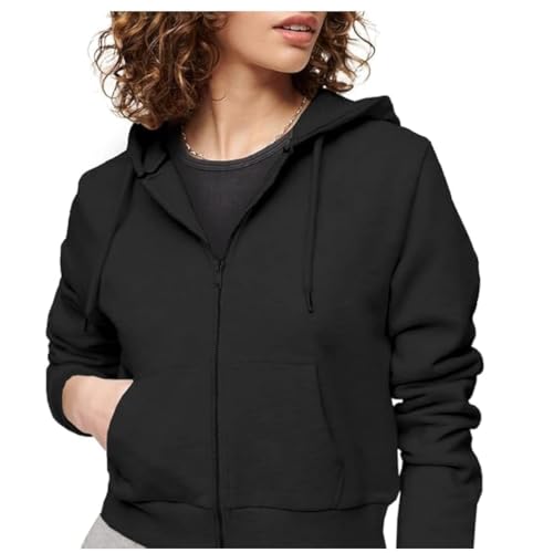 Image of Rabboni Women's Crop Fleece Hoodie Jacket | Full Sleeve Zip-Up Hooded Sweatshirt for Women & Girls | Soft Warm Casual Winter Wear Crop Hoodie