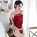 SINMIUANIME Womens Sexy Chinese Dudou Lingerie Traditional Embroidery Halter Bellyband with Thongs (Red)