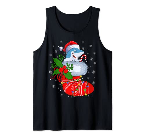 Funny Shark Fish In Christmas Socks Santa Shark Xmas Tank