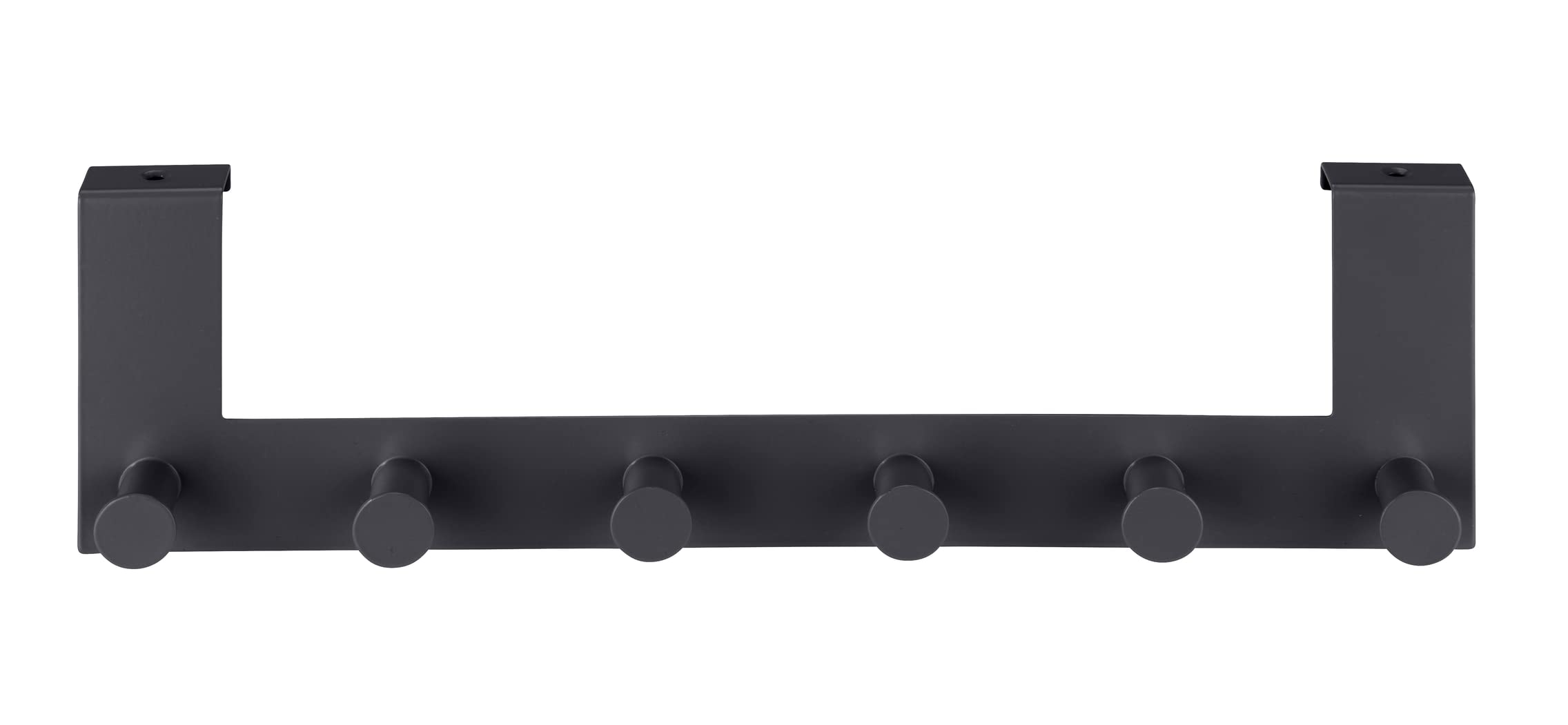 WENKO Garderoba na drzwi Celano, listwa z haczykami z 6 hakami ze stali lakierowanej do drzwi o grubości do 2 cm, ciężka jakość, 39 x 11 x 5,5 cm, czarna