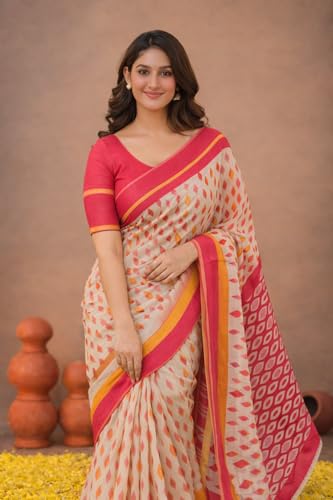 Image of Jack & Jini Women's Floral Print Pure Georgette Saree with Blouse Piece | Soft Casual & Festive Drape | Gift for Mother, Wife.