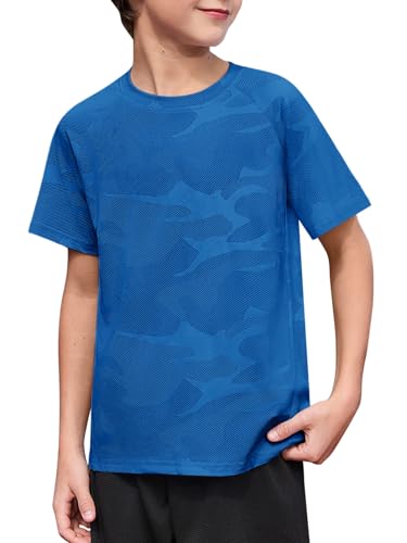 Haloumoning Boys Athletic Short Sleeve T Shirts Kids Quick Dry Sports Performance Tees Tops 5-14 Years Royal Blue