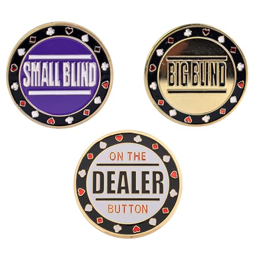 GOGO Poker Button Set 3 Metal Chip 1x Big Blind 1x Small Blind und 1x Dealer Button