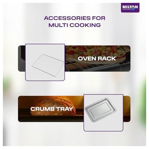 Milton 10L OTG Oven Toaster Griller for Kitchen | 800W | Royal Black Finish | Auto Shut-Off | 250°C Thermostat | Timer, Bell & Tempered Glass | Easy to Clean | Includes Grill Rack & Baking Tray