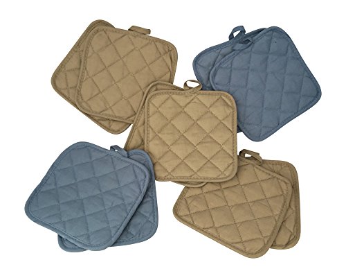 5 (Five) Sets of The Home Store Cotton Pot Holders, 2-ct. Color Variety Pack Kitchen Cooking Chef Linens (Blue & Tan)