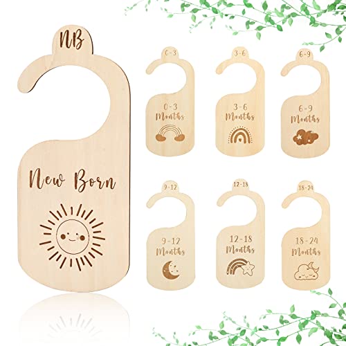 Image of ibwaae Wooden Baby Closet Size Divider Organizer Hanger Clothing Dividers for Newborn Nursery Decor Infant to 24 Months