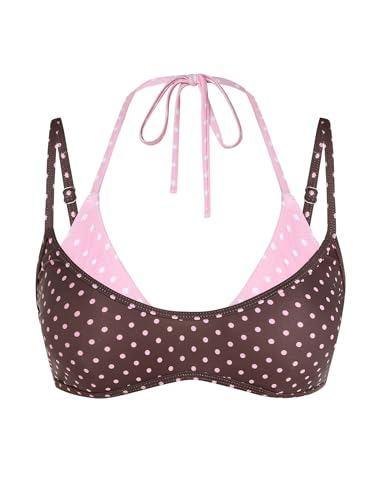 Image of ZAFUL Women's Polka Dot Bikini Tops Double Layer Halter Swimsuit Top Color Block Bathing Suit Top Only
