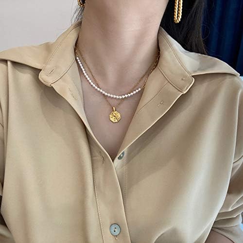 KVLmoze Paper Clip Pearl Choker 18k Gold Plated Necklace Half Pearl 4mm Cultured Handpicked Pearl Dainty Delicate Choker Stylish Jewelry for Girls Women - Image 3