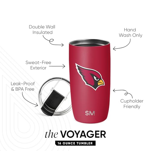Image of Simple Modern Arizona Cardinals Coffee Mug with Flip Lid | 16oz | NFL | Voyager Officially Licensed Cardinals Stainless Steel Coffee Tumbler | Football Gift for Men, Dad, Him, Her