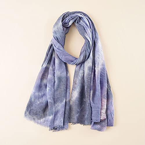 Casual Thin Linen Cotton Fashion And Tie-Dye Women Scarf Printed Scarf Silk Scarf (Navy, One Size) #TOP1