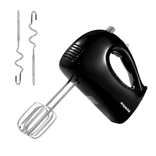 Emperial Hand Mixer | Electric Hand Mixer & Whisk for Baking | 5 Speeds with Turbo Boost | 250W | Stainless Steel Beaters & Dough Hooks | Easy Clean, Eject Button (Black)