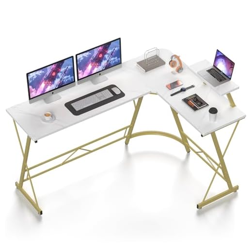 Mr IRONSTONE 63" L Shaped Gaming Desk, Corner Computer Desk, Home Office Writing Desk with Sturdy Monitor Shelf, Spacious L Shaped Desk Workstation, Easy to Assemble, Laminate Marble