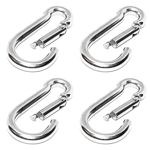 PRIOstahl Mosquetón de mosquetón, eslabón de cadena estándar, 4 x 40 mm x 4 unidades, eslabón de conexión con cierre a presión, mosquetón redondo, fijación para sillón colgante, saco de boxeo, acero