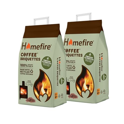 Homefire Coffee Briquettes for Wood Burners Fire Pits Chimineas and Multi-fuel Stoves Made Using Recycled Materials 7 kg (Pack of 2)