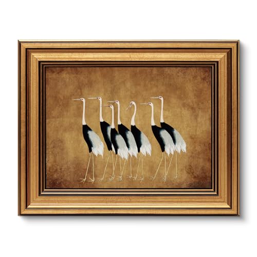 Image of VIYYIEA Vintage Gold Framed Wall Art for Living Room, Cranes Canvas Prints Home Decor, Oil Painting Picture, Bedroom Wall Decor Gifts for Friends or Family -【Seven Cranes】-(10L x 8W)