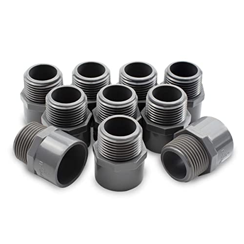 Bwintech 10 piezas negro 1-1/2 'rosca macho BSP a 50 mm enchufe deslizante conector de pezón hexagonal de PVC, adecuado para riego de tierras de cultivo, conexión de tubería de agua