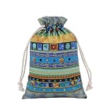 YIXANNX Geschenktüte mit Kordelzug, Festival, dekorativ, ethnisch, Süßigkeitenbeutel, Snack, Keks, Keks Organizer, zum Aufhängen, Schmuckverpackung, Blau, 13x18CM