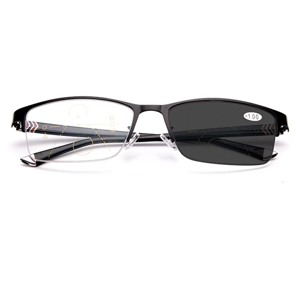 EYEphd Men's Smart Auto-Zoom Progressive Multifocal Reading Glasses, Photochromic Outdoor Sunglasses/UV400 Magnification +1.0 to +3.0,A1,+1.5