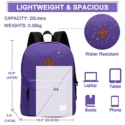 Vaschy Lightweight Backpack For School, Classic Basic Water Resistant Casual Daypack For Travel With Bottle Side Pockets (Purple) #TOP1
