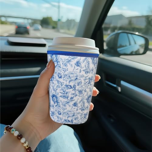 Image of Reusable Insulated Sleeve for Iced Coffee Cup, Coffee Neoprene Sleeve for Cold & Hot Drinks, Beverage Holder for Iced Coffee (Vintage Blossoms, Large: 32oz)