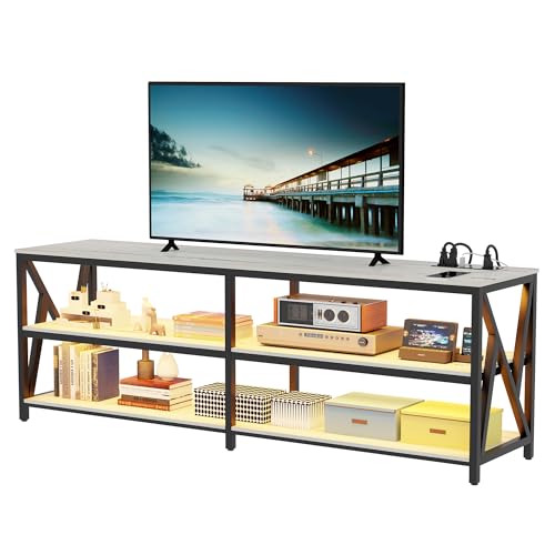 Lvifur RGB TV Stand up to 65''Televisions, TV Console Table with Wireless Charging Station,Entertainment Center with Human Body Sensor and Storage Shelves for Living Room，Bedroom(Oak)