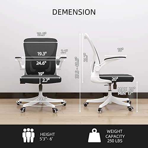 Image of Monhey Office Chair - Ergonomic Office Chair with Lumbar Support & Flip Up Arms Home Office Desk Chairs Rockable High Back Swivel Computer Chair White Frame & Black Mesh Study Chair