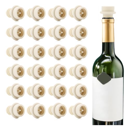 Image of WOTOR Wine Stoppers Vacuum, Silicone Wine Saver & Preserver, 24 Pcs (Cream) | Reusable Bottle Sealer Keeps Fresh