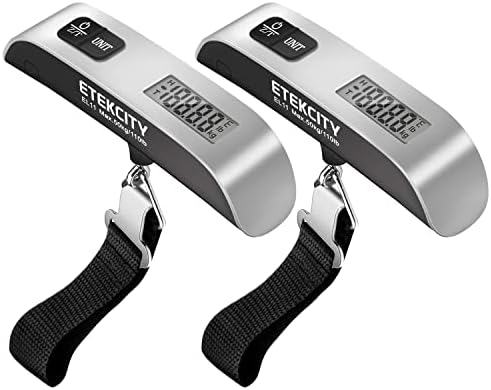 Etekcity Luggage Scale, Digital Weight Scales for Travel Accessories Essentials , Portable Handheld Scale with Temperature Sensor, Rubber Paint, 110 Pounds, Battery Included, 2 Pack