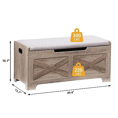 GAOMON Storage Chest, Lift Top Storage Trunk with 2 Safety Hinges, Barn Style Organizer, Wooden Entryway Bench with Seat Cushion, Large Storage Chest for Entryway, Bedroom, Living Room