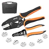 KF CPTEC Crimpzange Werkzeuge Set 9-teiliges,Ratsche Crimpzangen Set mit Abisolierzange-Krimpzangenset für Schrumpfverbinder,isolierte&unisolierte Kabelschuhe,MC4 Stecker-Aderendhülsenzange,Kabelzange