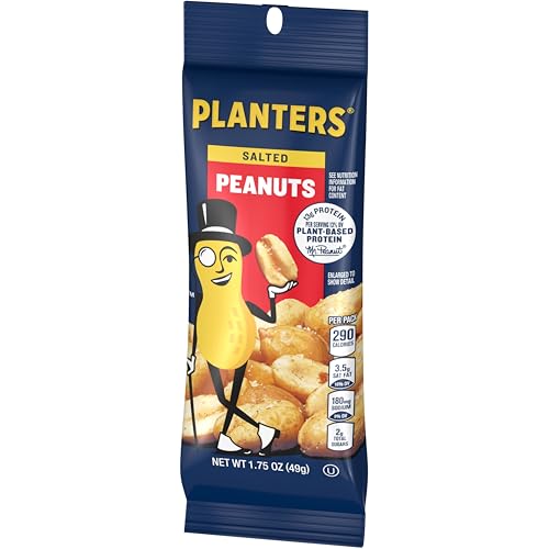 Image of PLANTERS Salted Peanuts, Nuts Individual Packs, Party Snacks, Snack Nuts, Snacks On the Go, Plant-Based Protein, Snacks for Adults, After School Snack, Kosher, 1.75 oz Bag (Pack of 12)