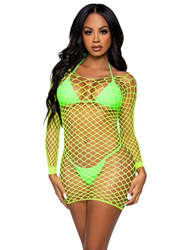 Robe mini résille fence net noire à manches longues moulante Leg Avenue femme