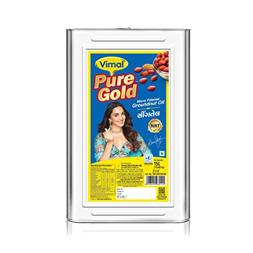 Image of Vimal Pure Gold Groundnut Oil: 100% Natural and Pure for a Healthy Lifestyle | Double Filtered and Refined Peanut Oil for Cooking (15L)