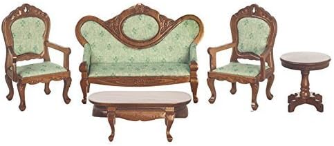 Melody Jane Dollhouse Victorian Living Room Furniture Set Walnut & Green
