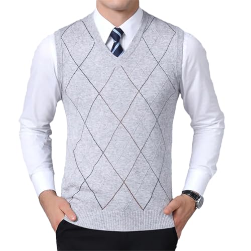 Dcvmvmn Mens Pullover Vest Slim Fit Jumpers Knitwear Plaid Autumn Casual Sweater