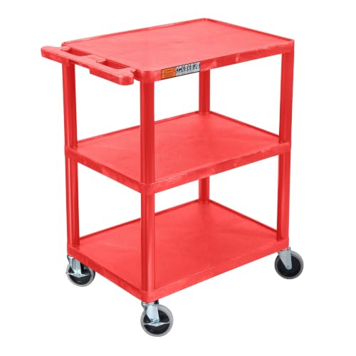 Image of Luxor Multipurpose Storage Utility Cart 3 Shelves Structural Foam Plastic - Red